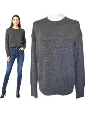 Banana Republic Metallic Ribbed Crewneck Sweater Gunmetal XS